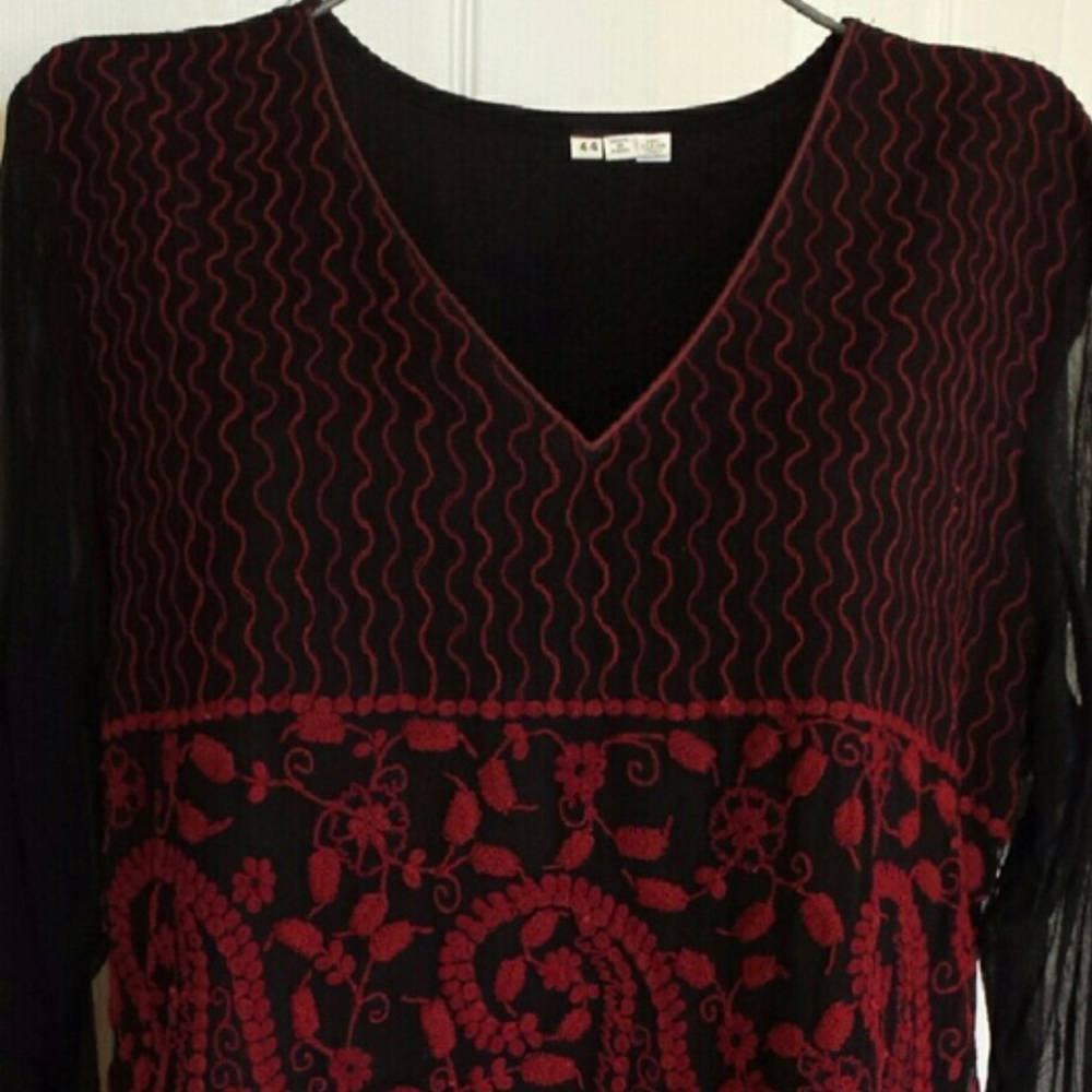 EMBROIDERED BLACK RED SHIRT FROM INDIA SIZE L